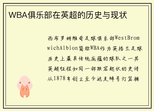WBA俱乐部在英超的历史与现状