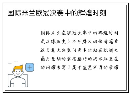 国际米兰欧冠决赛中的辉煌时刻